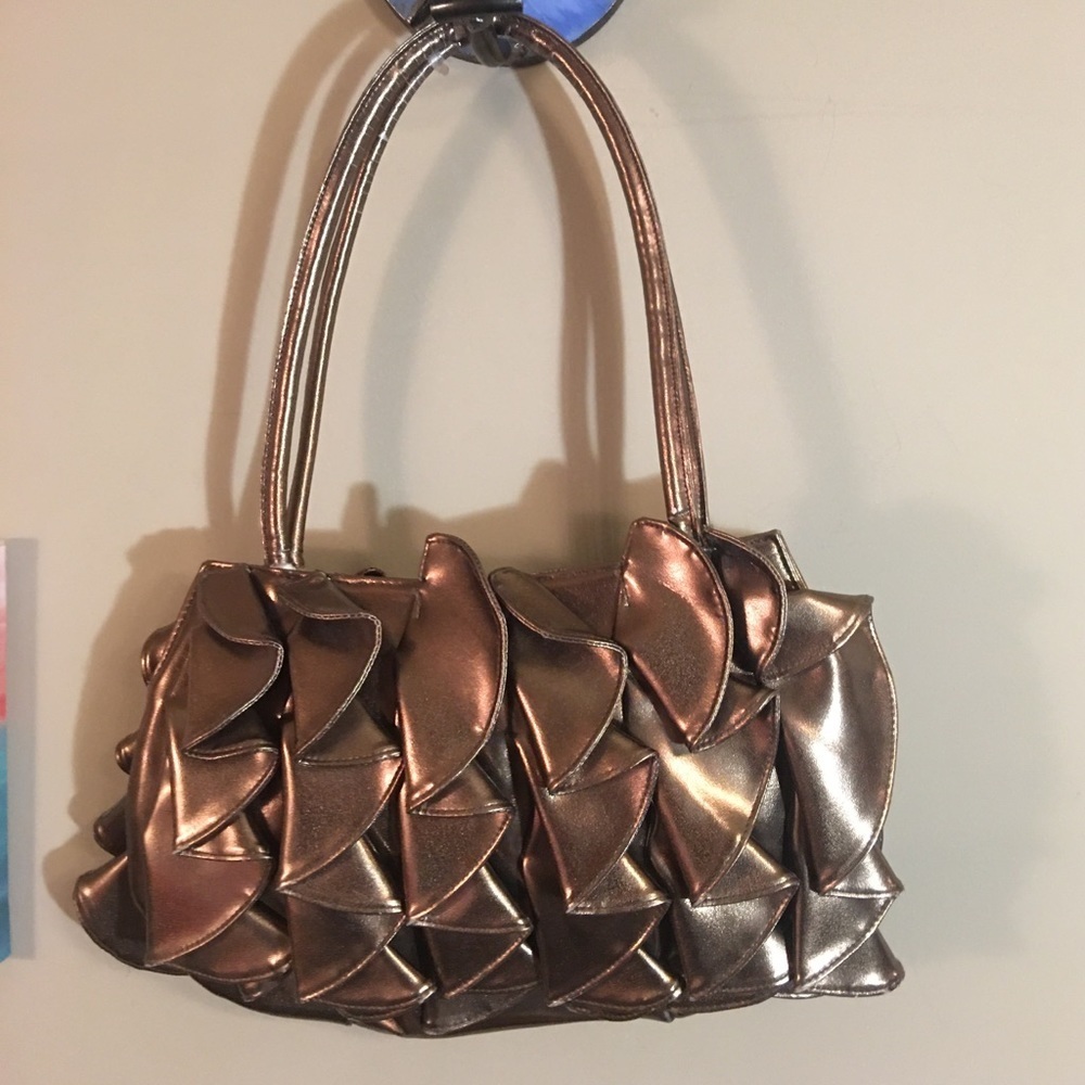 Front and Back Gold Ruffle Bag HandBag Purse - Picture 3 of 16